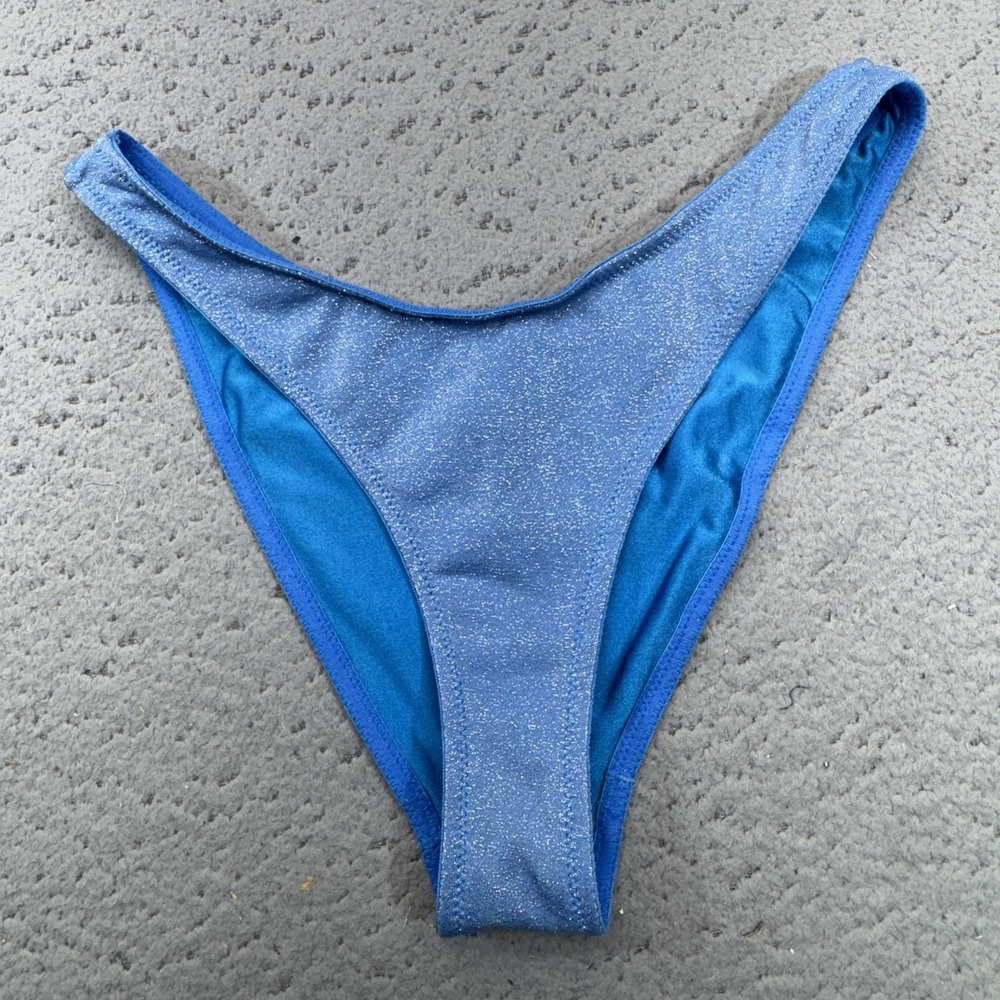 Triangl Bikini Bottom Womens XL Blue Shimmer Thong High Cut Swimwear Brazilian